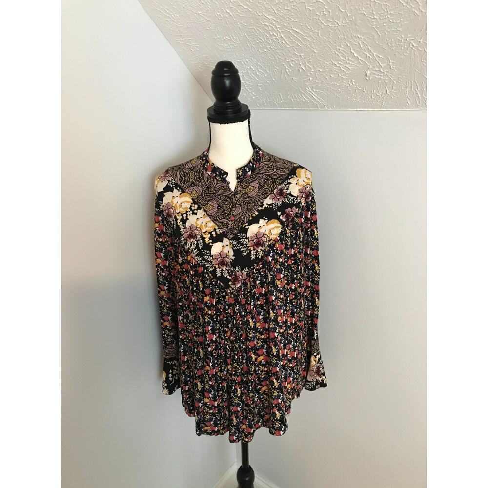 Free People Wildflower Fields Tunic XS Floral Bell Sleeve Boho Top - Picture 2 of 11